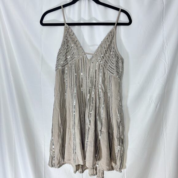 Free People “Here She Is” Embellished Grey Sequin Mini Dress XS - Picture 3 of 7